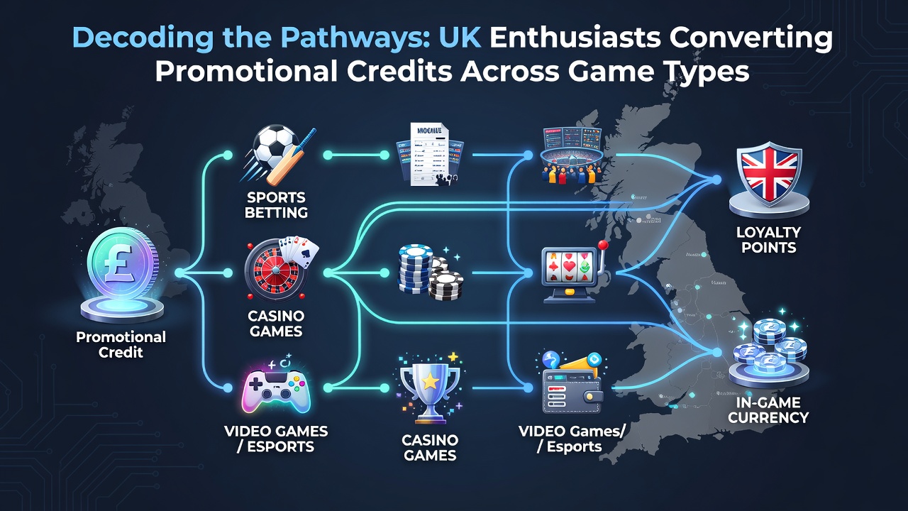 Flowchart illustrating step-by-step credit movement across slot, poker, and roulette categories