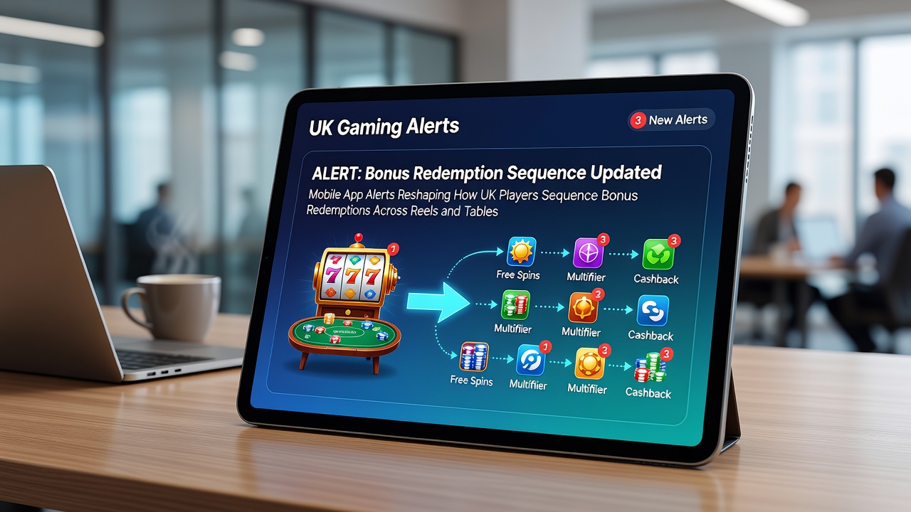 Close-up of smartphone displaying casino bonus alert with reels and roulette options