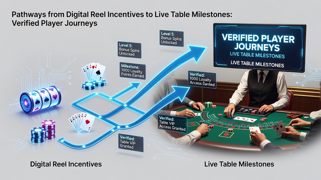 Illustration of verified player transitions between digital reels and live casino tables