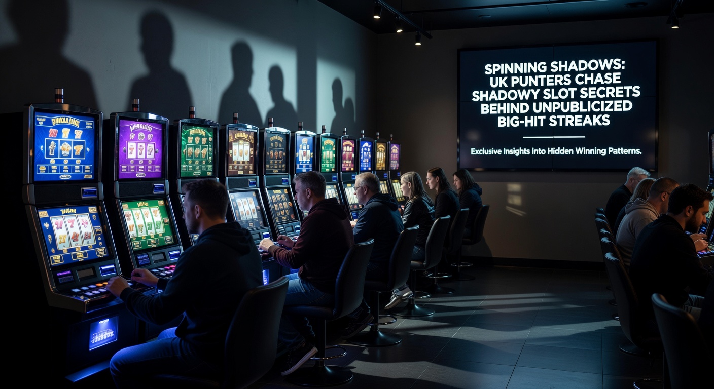 Close-up of slot reels spinning in low light, bonus symbols aligning for a massive unreported payout, evoking the thrill of hidden streaks
