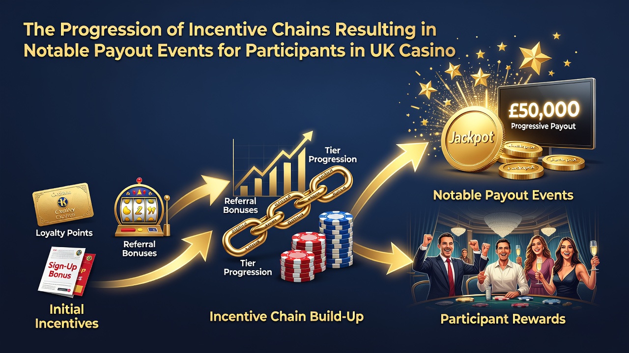 Timeline graphic of incentive chain stages ending in notable UK casino payouts