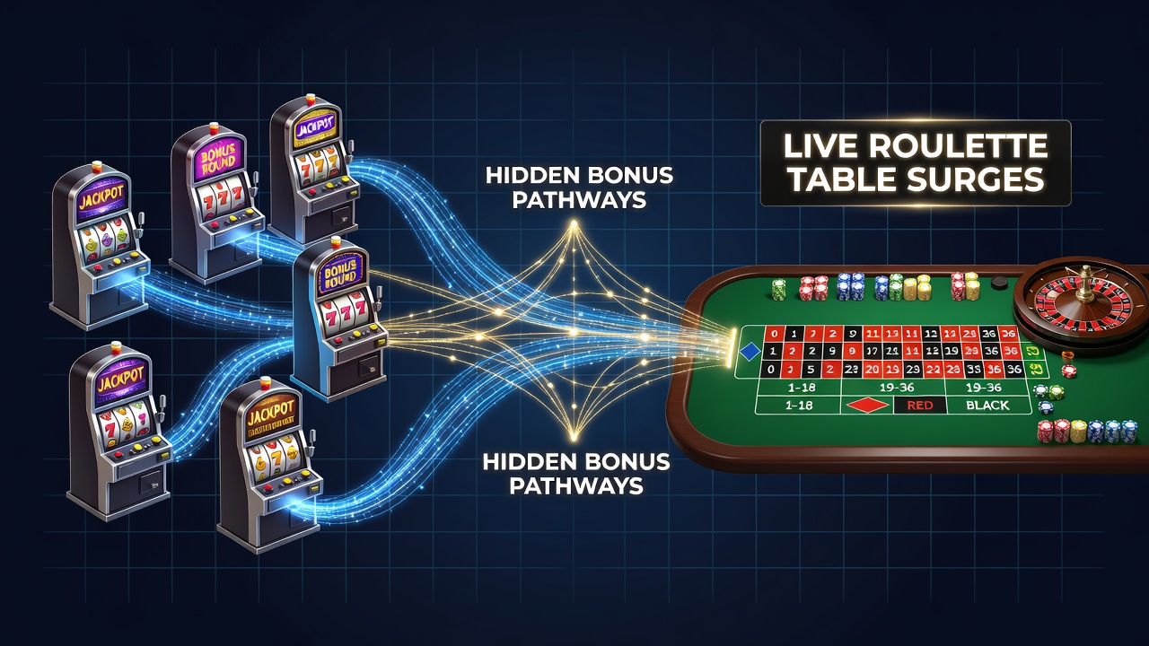 Diagram illustrating data flows between slot bonus accumulation and roulette table participation metrics