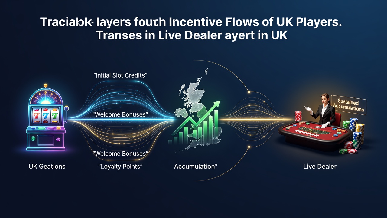 Diagram showing layered incentive flows from slot credits to live dealer accumulations in UK casinos