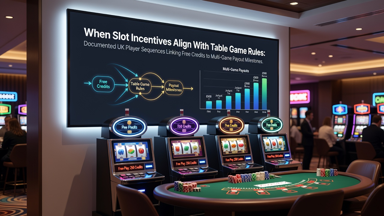 UK player examining slot incentive terms on a tablet next to a roulette table interface